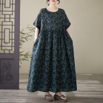 Short sleeve Plus size Cotton vintage floral new in dresses for women casual loose Maxi long summer dress