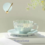 Kroonlehtedega keraamiline tass Loominguline lihtne kohvitass taldrik Kontori p&auml;rastl&otilde;unatee K&otilde;rgekvaliteedilised joogin&otilde;ud Tipptasemel k&ouml;&ouml;gitarvikud roosa