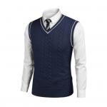 Meeste vest kampsun V-kaelus varrukateta slim fit v&auml;rviplokiline kootud pullover slim fit keskmise pikkusega paksendatud preppy ja &auml;ristiilis kampsun XL tumesinine v&auml;rv