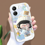 Armas koomiksimustriga kreemja tekstuuriga korpus, lainelise servaga pehme silikoonkaanega telefoni&uuml;mbris Xiaomi Redmi jaoks Redmi Note 12 4G must