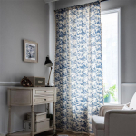Couture Country kardinad - Indigosinine botaaniline tr&uuml;kk orgaanilisel linasel | Valgust hajutavad &otilde;hulised kardinad k&auml;sit&ouml;&ouml;na valminud narmastega koka sahvrite jaoks 1.5x1.6MHook Top white