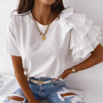 IHUASU Naistemood vabaaja suve &uuml;hev&auml;rvilise tr&uuml;kiga l&uuml;hikeste varrukatega O-kaelusega pluusid ja s&auml;rgid S must