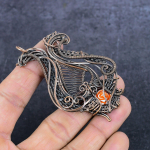 Natural Carving Flower Agate Copper Wire Wrap Jewelry Pendant 2.76 b3l26
