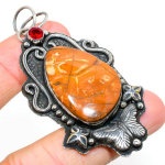 Bird Eye Jasper, Garnet 925 Sterling Silver Jewelry Pendant 2.76 v4l93