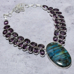 Labradorite, Amethyst Handmade 925 Sterling Silver Necklace 18 s8e29