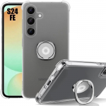 Coque Silicone pour Samsung Galaxy S24 FE (pas pour S24), Antichoc Transparent avec Support Bague Argent&eacute; R&eacute;glable