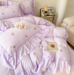 Prantsuse pehme pestud puuvillane neljaosaline komplekt, tikitud volangidega tekk voodilina 1.8m bed