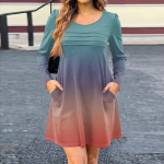 Naiste pikkade varrukatega kleit s&uuml;gisene vabaaja T-s&auml;rk lahtise l&otilde;ikega plisseeritud esiosaga taskutega kleidid XL veini