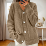 Naiste mood &uuml;hev&auml;rviline pikkade varrukatega V-kaelusega kootud kardigann&ouml;&ouml;biga kampsun jakk M