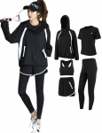 AILITI Spordir&otilde;ivad J&otilde;usaal Sport Naiste 5-osaline komplekt, Fitness, Treening, Jooksmine, Jooga, Jersey, Top, L&uuml;hikesed p&uuml;ksid, Retuusid, Rinnahoidja, Niiskust juhtiv, Kiiresti kuivav must