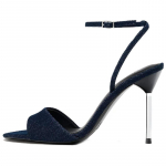 Zara Puuvillane Elegantne Mitmek&uuml;lgne K&otilde;rge Kontsaga Denim Terava Otsaga Metallik Kiht &Uuml;he Rihmaga Sandaalid 11cm Naiste sandaalid Sinine 13326510400-38 37