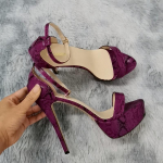 Naiste sandaalid Seksikad lahtised varbad 14 cm Seksikad &otilde;htus&ouml;&ouml;gik&otilde;rged kontsad lakknahast &ouml;&ouml;klubi platvorm, pidulikud punased pulmakingad 44 lilla