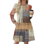 Naiste pikkade varrukatega plisseeritud &uuml;mara kaelusega ruudulise triibulise mustriga vabaaja kleit taskutega XL valge