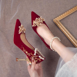 Moodsad Naiste Punased K&otilde;rge Kontsaga Kingad Elegantne Moodne Disainer Terava Otsaga Peened K&otilde;rged Kontsad Naiste Veekristallid Banketi Pulmakleidid Tacones 34