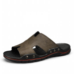 Loomanahast meeste sandaalid, klassikalised suvised meeste sussid, pehmed mustad khaki v&auml;rvi sussid, ehtsast nahast sussid, kerged slaidid meestele 38 khaki