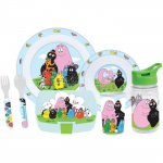 Lot vaisselle - FUN HOUSE - BARBAPAPA - Verre, assiette &Oslash;22 cm et &Oslash;16 cm, couverts, gourde et boite go&ucirc;ter sinine