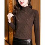 Kahepoolne Saksa sametist T-s&auml;rk naistele s&uuml;giseks ja talveks Uus p&uuml;stkraega slim-fit teemantl&otilde;ikega s&auml;rk 3XL pruun