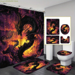 1/3/4 tk Draakoni du&scaron;ikardina komplekt vannimati, U-kujulise mati ja WC-poti kattega - Kvaliteetne 180x180cm vannikardin 12 konksuga, Pu 4pcs-Set