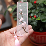 Embroidery Bookmark with Cute Patterns,Transparent Organza Bookmark,Embroidery Kit Christmas Gift for Adults Kids(pink plum,1 pack)