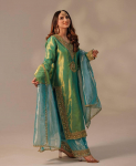 Bollywoodi Peoriided Salwar Kameez India Disainer Pehme Twill V&otilde;rk Siidist Salwar &Uuml;likond Palazzo Komplekt M roheline