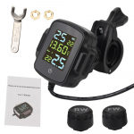 Mootorratta TPMS USB-laadija LCD-ekraaniga koos QC 3.0 Rehvi temperatuurialarmis&uuml;steemiga koos 2 v&auml;lise anduriga telefoni tahvelarvuti jaoks must