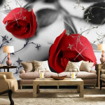 Punane Roosi &Otilde;ie Suur Seinamaaling Elutuba Magamistuba TV Taust 3D Fototapeet 200 cm(W) x 140 cm(H)
