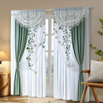 Helesinine Lilleline Pulmaprintiga Kardinad Vardakott Kodu Kaunistus Tuba Komplekt 2 tk Valmistatud Pol&uuml;ester W100*H160(CM)-Grommet top&2PCS brown