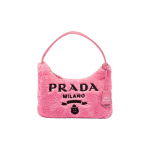 Prada Re-Edition 2000 Tikitud Logo Ja Emailitud Kolmnurklogo Pehme Froteekangas Hobo Kott Naiste Kotid Roosa 1NE515_2DXO_F046J Basic Set (Bag+Dust Bag)