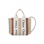 Chloe Woody Logo Prindiga Linane L&otilde;uend ja Vasikanahast T&otilde;stukott Naiste T&otilde;stukotid Beež Pruun CHC22AP237I2690U Basic Set (Bag+Dust Bag)