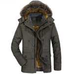 Meeste talveparka mantel kapuutsiga, millel on ehtne karusnahk, topeltkinnitus, soe fliisvooder, mitu taskut, s&otilde;jav&auml;eroheline ja khaki M black