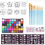 54 V&auml;rvi Professionaalne N&auml;o Kehav&auml;rvi Komplekt Vees lahustuv Mittetoksiline Meigipalett Pintslite ja &Scaron;abloonidega Lastele T&auml;iskasvanutele Peole Halloweeni Cosplay 54 colors
