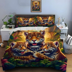 Jaguari pere metsas Prindi Pehme Mugav Tekikott Voodipesu Komplekt Sisaldab 1*Tekikotti 2*Padjap&uuml;&uuml;ri Luksuslikud Kingitused EU Twin 135X200cm&set
