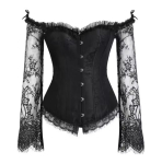 Naiste Korsett Topp Suur Suurus Seksikas Pits Pikk Varrukas Bustierid &Otilde;larihmad Corselet Vintage Viktoriaanlik Must Punane 3590 2 XL must