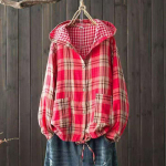 Kapiga kahekihiline puuvillane ruuduline s&auml;rk Suur suurus Kirjanduslik Retro Vabaaja kampsun Top Jakk onesize red