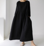 Vintage puuvillast ja linasest kangast pikad kleidid naistele S&uuml;gis &Uuml;hev&auml;rviline Pikkade varrukatega Boho Maxi kleit Taskuga L&otilde;tv tuunika s&auml;rgikleit S