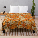 70ndate retro karikakrad, vintage flower power, oranž ja pruun, boho, Tekk Moodsad diivanid Karvane flanellkangas Tekid Size: 180*230cm, Weight: 230 GSM