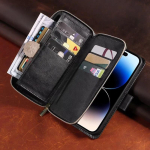Kahekihiline t&otilde;mblukuga rahakotiga &uuml;mbris 9 kaardipesa jaoks iPhone 17 16 16E Pro Max 15 14 Plus 13 12 Pro Max 17E jaoks Nahast klappkate iPhone17 Pro Max must