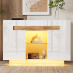 LED-kummut / Panipaik nelja riiuli ja kahe avatud sektsiooniga, k&otilde;rgl&auml;ikega esipaneelid, valge ja naturaalse puidu imitatsioon, 120 x 40 x 80 cm 120 x 40 x 80 cm
