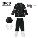 Poiste Michael Jacksoni Cosplay Kost&uuml;&uuml;m Litritega Laulja Lava Kost&uuml;&uuml;m Laste Halloweeni Karnevali Peo Tantsuesituse Riietus 9-10Y (Size XL) black