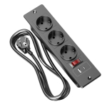 Sissepaigaldatav pikendusjuhe 3 pistikupesa AC 3680W &Uuml;lekoormusl&uuml;liti USB-A USB-C Sisseehitatud pistikupesa 1,5M juhtmega laua, kapi, konverentsilaua jaoks must