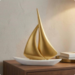 Vaikse purjeka skulptuur Minimalistlik disain Mereteemaline kaunistus Kumer purjekas Gold White beige