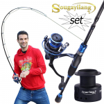 &Otilde;ngeritv Combo 4-sektsiooniline s&uuml;sinikkiust spinning reisi&otilde;ng koos 13+1BB bass spinningurullidega 1.8M Rod&Reel2000