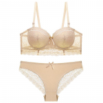 Julexy Push Up Half Cup rinnahoidjakomplektid soliidsed Naiste rinnahoidjakomplekt L&auml;bipaistev seksikas pits 80C elevandiluuvalge