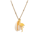 Les Tr&eacute;sors De Lily [Q8619] - Collier cr&eacute;ateur acier 'Cowrie' argent&eacute; - cowrie 18x12 mm- flamant rose 25x15 mm beež