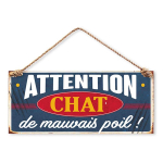 Les Tr&eacute;sors De Lily [Q0581] - Plaque m&eacute;tal 'Attention Chat de mauvais poil ! ' - 30x13 cm sinine