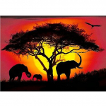 5D teemantmaali p&auml;ikeseloojangu Aafrika rohumaa elevandi ristpistes komplekt t&auml;is&uuml;mmarguse teemanttikandiga 20X30CM punane