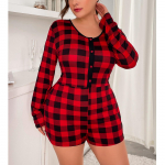 Naiste suures suuruses m&auml;ngukost&uuml;&uuml;m Buffalo ruuduline pikkade varrukatega n&ouml;&ouml;biga eesmine pidžaama &uuml;hes t&uuml;kis Body Sleep Romper PJs Magamisriided &Ouml;&ouml;r&otilde;ivad 1XL-4XL 1XL punane