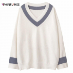 Vintage &scaron;ikk lapiline V-kaelusega naiste kampsun, s&uuml;gistalvine pikkade varrukatega vabaaja kootud pulloverid džemprid Naiste topsmantel One Size must