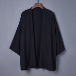 Moodne suvine tavaline v&auml;rviline mantel Jaapani kimonokardigan kimono haori naisele, mees, avar &otilde;huke must pealisr&otilde;ivas One Size must