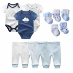 Kiddiezoom vasts&uuml;ndinu r&otilde;ivakomplekt, 3osaline multifilmi beebi keha + 4 t&uuml;kki puuvillased p&uuml;ksid + 5 paari sokke v&auml;ikelapse poisi t&uuml;druku riided 0-3Months